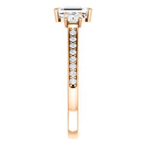CZ Wedding Set, featuring The Tess engagement ring (Customizable Emerald Cut Trellis-Enhanced Bridge Setting with Semi-Pavé Band)