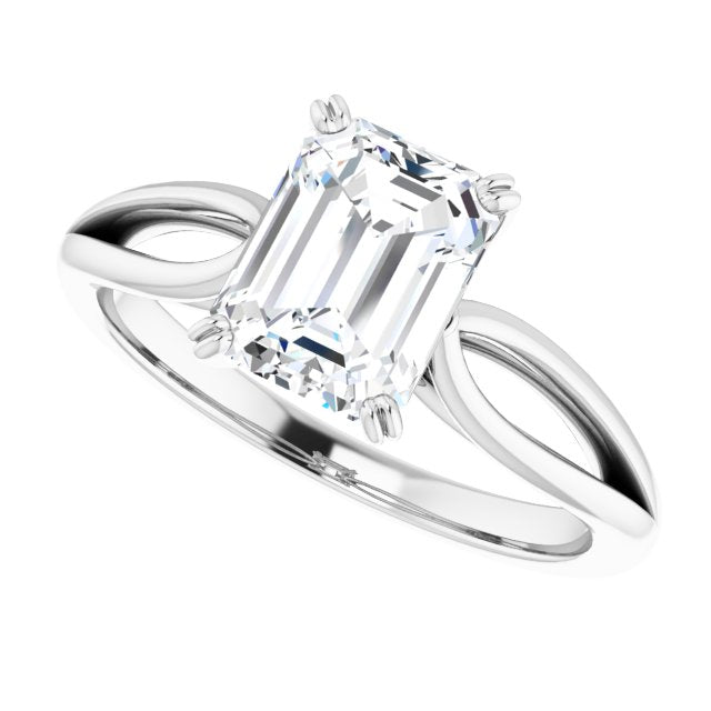 Cubic Zirconia Engagement Ring- The Gayle (Customizable Emerald Cut Solitaire with Wide-Split Band)