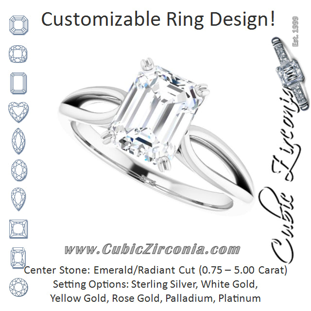 Cubic Zirconia Engagement Ring- The Gayle (Customizable Radiant Cut Solitaire with Wide-Split Band)