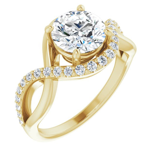 10K Yellow Gold Customizable Round Cut Design with Semi-Accented Twisting Infinity Bypass Split Band and Half-Halo