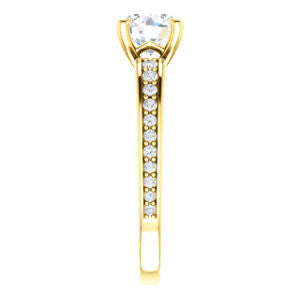 Cubic Zirconia Engagement Ring- The Sashalle (Customizable Cathedral-Raised Round Cut Design with Tapered Pavé Band)