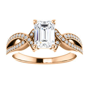Cubic Zirconia Engagement Ring- The Tawny (Customizable Emerald Cut Bypass Pavé Split-Band with Twist)