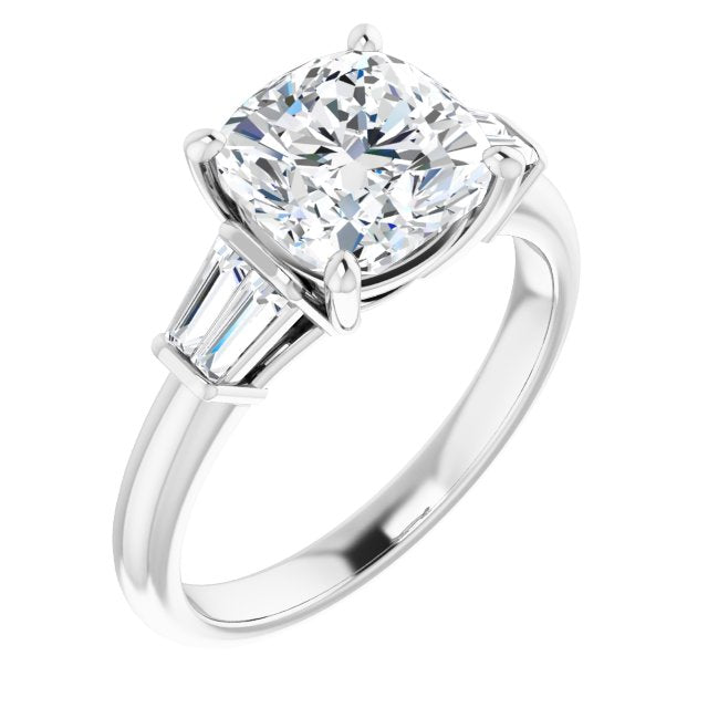 10K White Gold Customizable 5-stone Cushion Cut Style with Quad Tapered Baguettes