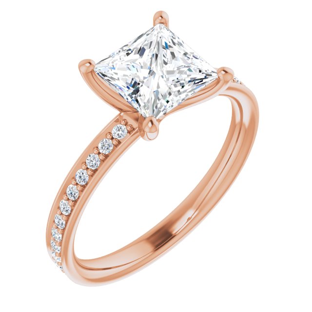 10K Rose Gold Customizable Classic Prong-set Princess/Square Cut Design with Shared Prong Band