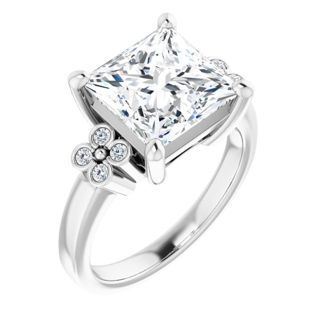 10K White Gold Customizable 9-stone Design with Princess/Square Cut Center and Complementary Quad Bezel-Accent Sets