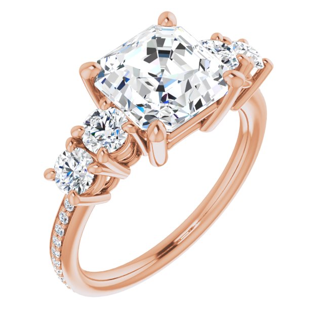 10K Rose Gold Customizable 5-stone Asscher Cut Design Enhanced with Accented Band