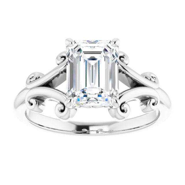 Cubic Zirconia Engagement Ring- The Paisley (Customizable Radiant Cut Solitaire with Band Flourish and Decorative Trellis)