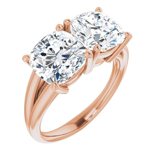 10K Rose Gold Customizable Two-Stone Cushion Cut with Split Band