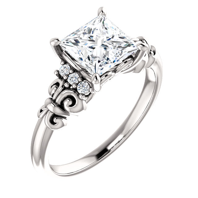 10K White Gold Customizable 7-stone Princess/Square Cut Design with Vertical Round-Channel Accents