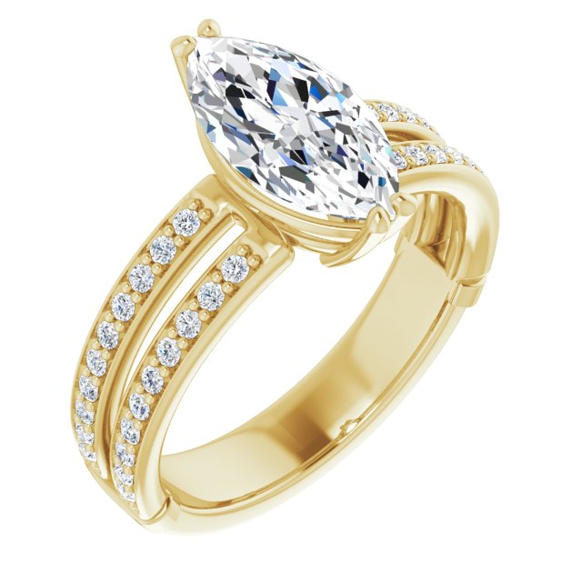 Cubic Zirconia Engagement Ring- The Constance (Customizable Marquise Cut Design featuring Split Band with Accents)