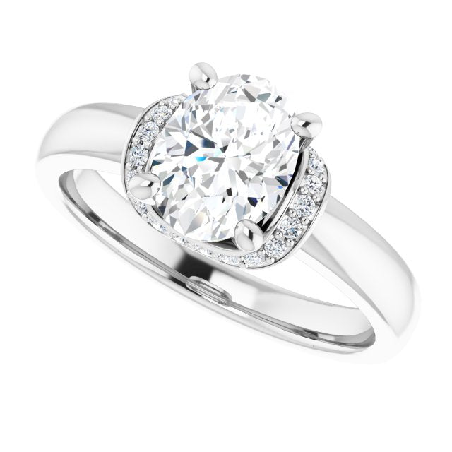 Cubic Zirconia Engagement Ring- The Jennifer Elena (Customizable Oval Cut Style featuring Saddle-shaped Under Halo)