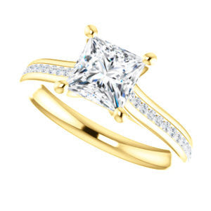 Cubic Zirconia Engagement Ring- The Rosario (Customizable Princess Cut Cathedral Setting with 3/4 Pavé Band)