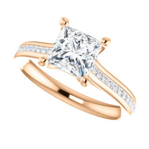 Cubic Zirconia Engagement Ring- The Rosario (Customizable Princess Cut Cathedral Setting with 3/4 Pavé Band)