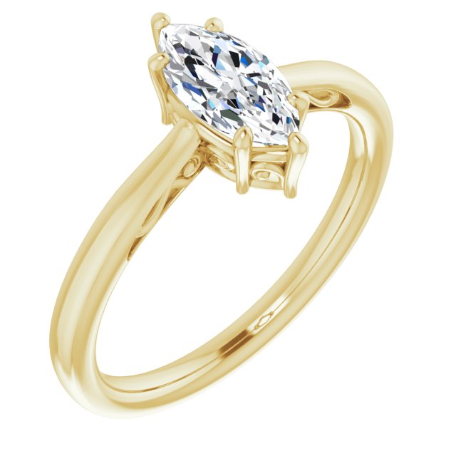 10K Yellow Gold Customizable Marquise Cut Solitaire with 'Incomplete' Decorations