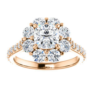 Cubic Zirconia Engagement Ring- The Temeka (Customizable Cathedral-Cushion Cut Style featuring Large-Accent Floral Cluster Halo and Thin Pavé Band)