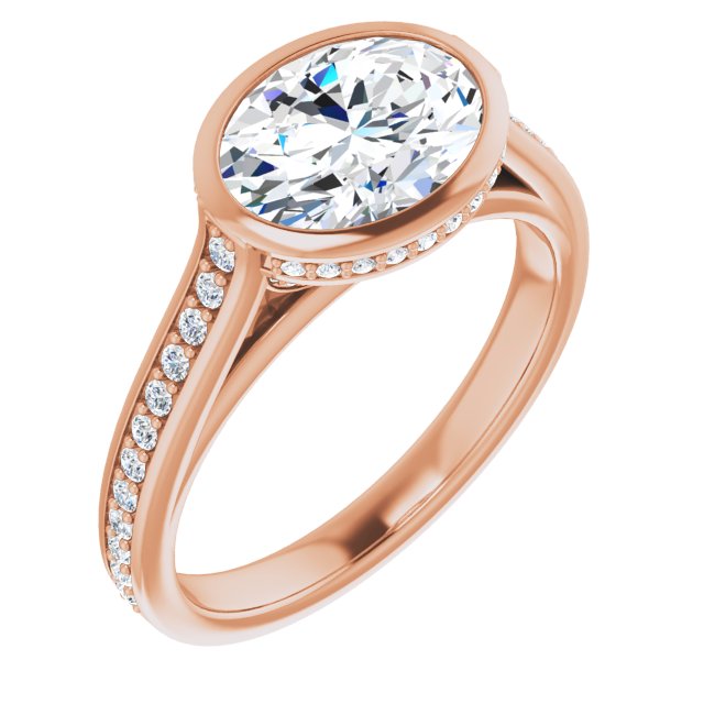 10K Rose Gold Customizable Cathedral-Bezel Oval Cut Design with Under Halo and Shared Prong Band