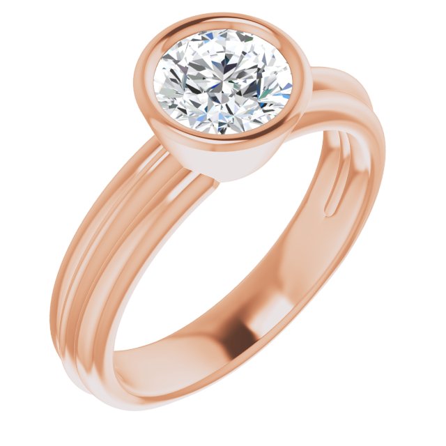 10K Rose Gold Customizable Bezel-set Round Cut Solitaire with Grooved Band