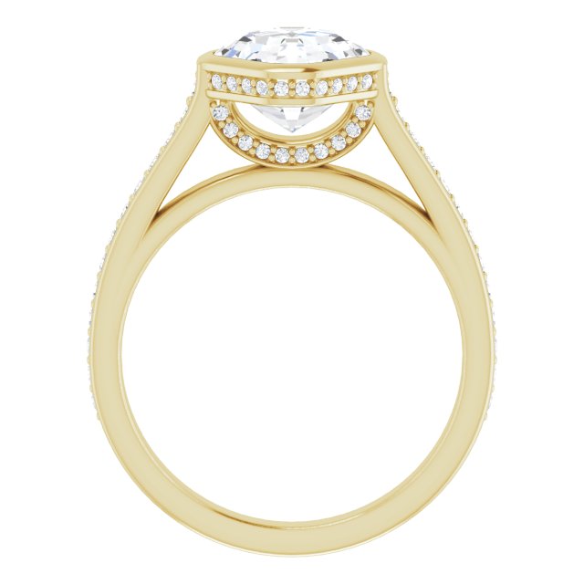 Cubic Zirconia Engagement Ring- The Jada (Customizable Cathedral-Bezel Asscher Cut Design with Under Halo and Shared Prong Band)