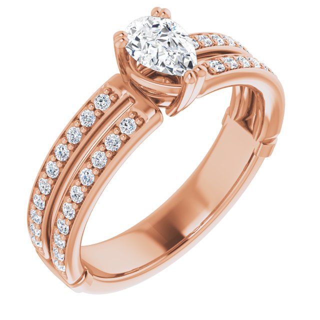 10K Rose Gold Customizable Pear Cut Design featuring Split Band with Accents