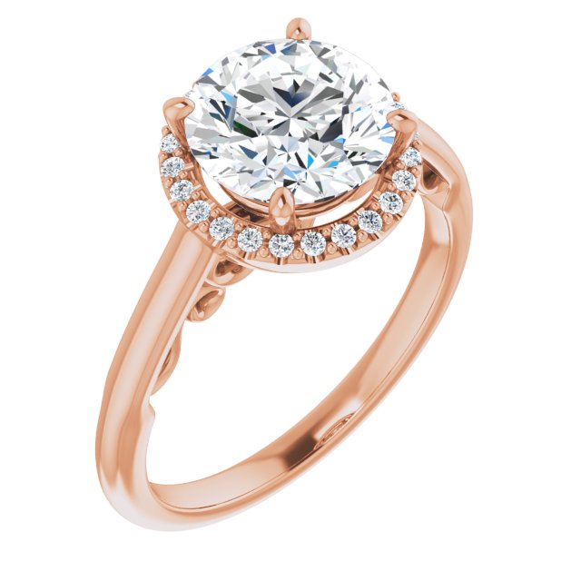 14K Rose Gold Customizable Cathedral-Halo Round Cut Style featuring Sculptural Trellis