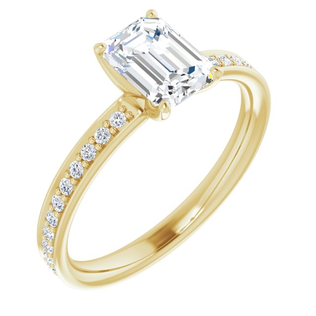 10K Yellow Gold Customizable Classic Prong-set Emerald/Radiant Cut Design with Shared Prong Band