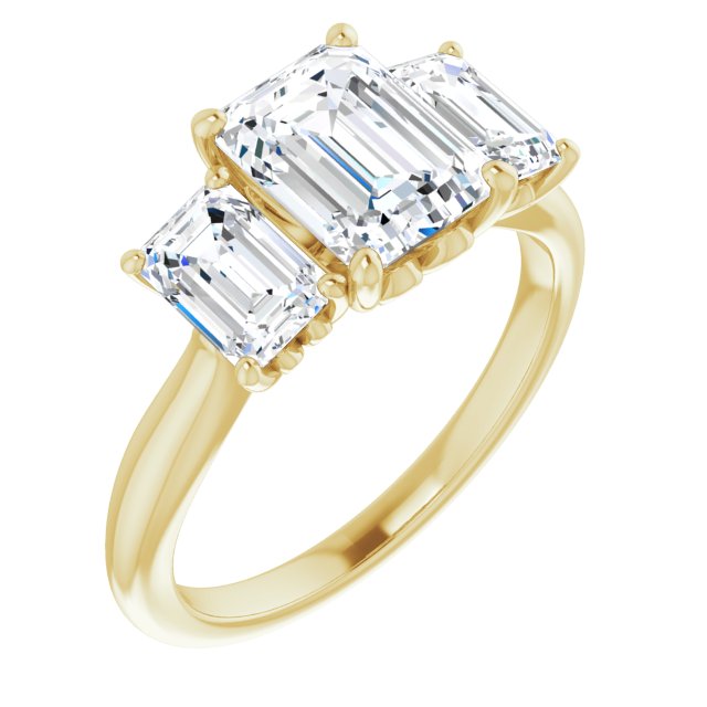 Cubic Zirconia Engagement Ring- The Taryn (Customizable Triple Emerald Cut Design with Decorative Trellis)