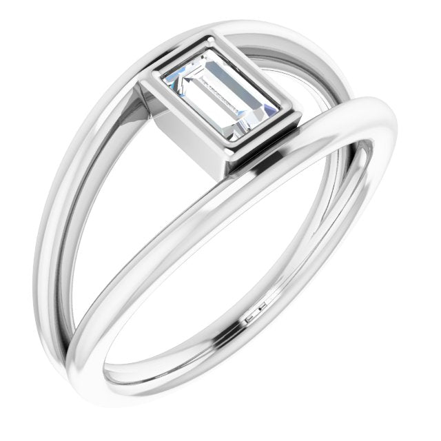 10K White Gold Customizable Bezel-set Straight Baguette Cut Style with Wide Tapered Split Band