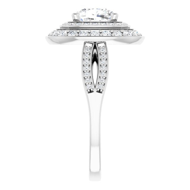 Cubic Zirconia Engagement Ring- The Henrika (Customizable Cathedral-style Cushion Cut Design with Double Halo & Split-Pavé Band)
