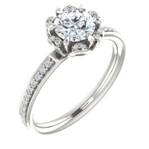 Cubic Zirconia Engagement Ring- The Rosie (Customizable Round Cut Style with Floral-Inspired Halo and Extra-Thin Pavé Band)