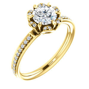 Cubic Zirconia Engagement Ring- The Rosie (Customizable Round Cut Style with Floral-Inspired Halo and Extra-Thin Pavé Band)