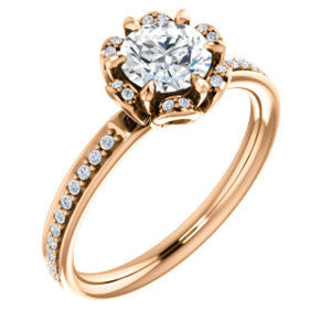 Cubic Zirconia Engagement Ring- The Rosie (Customizable Round Cut Style with Floral-Inspired Halo and Extra-Thin Pavé Band)