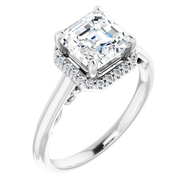 Cubic Zirconia Engagement Ring- The Honesty (Customizable Cathedral-Halo Asscher Cut Style featuring Sculptural Trellis)