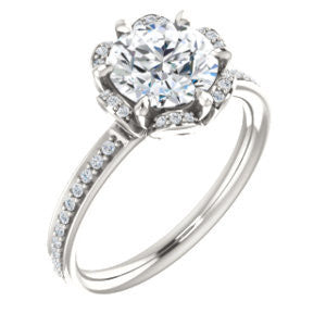 Cubic Zirconia Engagement Ring- The Rosie (Customizable Round Cut Style with Floral-Inspired Halo and Extra-Thin Pavé Band)