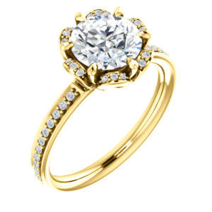 Cubic Zirconia Engagement Ring- The Rosie (Customizable Round Cut Style with Floral-Inspired Halo and Extra-Thin Pavé Band)