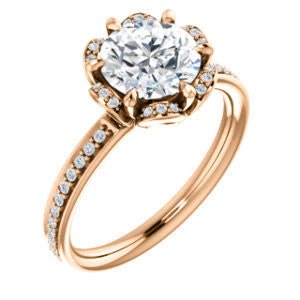 Cubic Zirconia Engagement Ring- The Rosie (Customizable Round Cut Style with Floral-Inspired Halo and Extra-Thin Pavé Band)