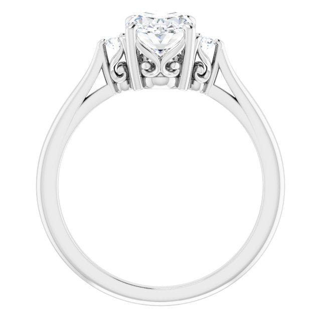 Cubic Zirconia Engagement Ring- The Malena (Customizable Three-stone Oval Cut Design with Small Round Accents and Vintage Trellis/Basket)