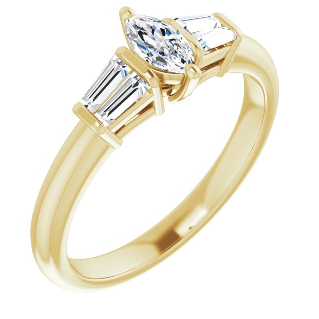 10K Yellow Gold Customizable 5-stone Marquise Cut Style with Quad Tapered Baguettes