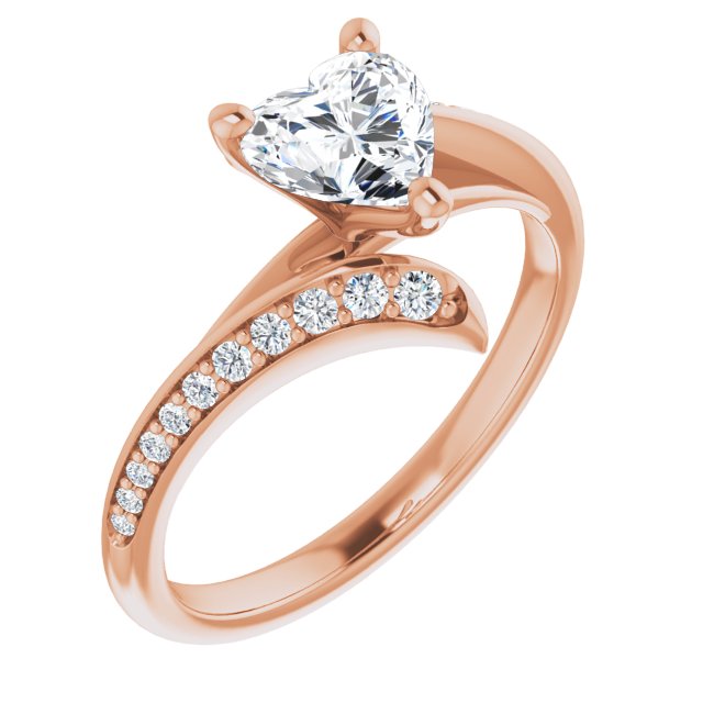 10K Rose Gold Customizable Heart Cut Style with Artisan Bypass and Shared Prong Band