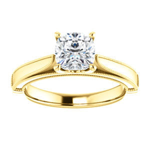 Cubic Zirconia Engagement Ring- The Britney (Customizable Cushion Cut Decorative-Pronged Cathedral Solitaire with Fine Milgrain Band)