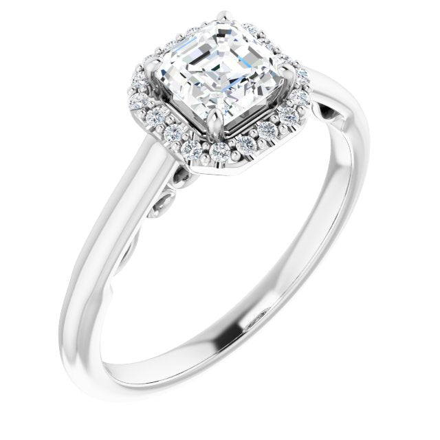 10K White Gold Customizable Cathedral-Halo Asscher Cut Style featuring Sculptural Trellis