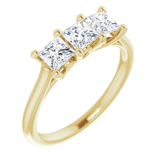 10K Yellow Gold Customizable Triple Princess/Square Cut Design with Thin Band