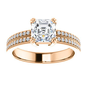 Cubic Zirconia Engagement Ring- The Trudy (Customizable Asscher Cut Style with Wide Double Pavé Band)