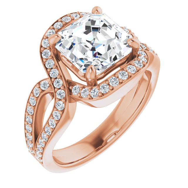10K Rose Gold Customizable Asscher Cut Center with Infinity-inspired Split Shared Prong Band and Bypass Halo