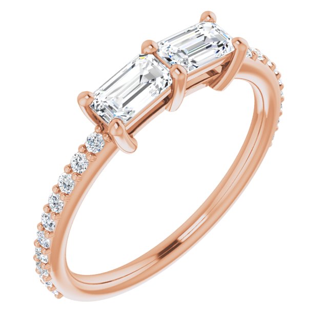 10K Rose Gold Customizable Enhanced 2-stone Emerald/Radiant Cut Design with Ultra-thin Accented Band