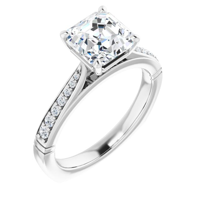 Cubic Zirconia Engagement Ring- The Ella Gabriela (Customizable Asscher Cut Design with Tapered Euro Shank and Graduated Band Accents)