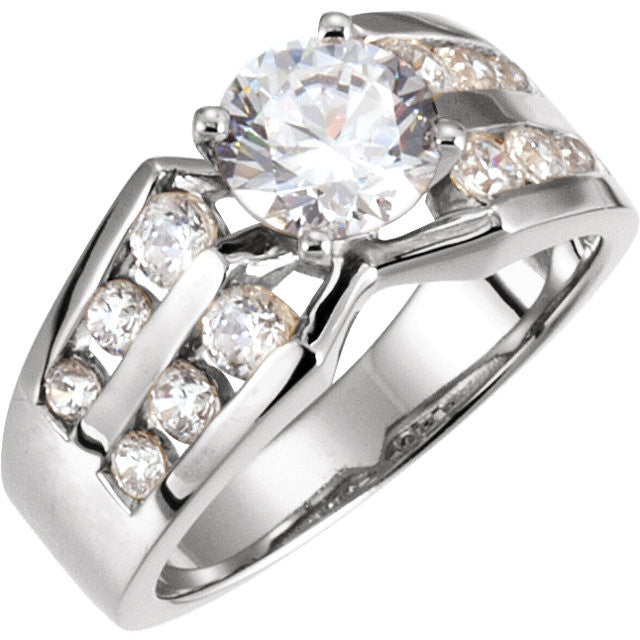 Cubic Zirconia Engagement Ring- The Marjorie (Customizable Center featuring Wide Band with Double-Row Round Channel Accents)