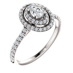 Cubic Zirconia Engagement Ring- The Alisa (Customizable Oval Cut with Geometric Double Halo)
