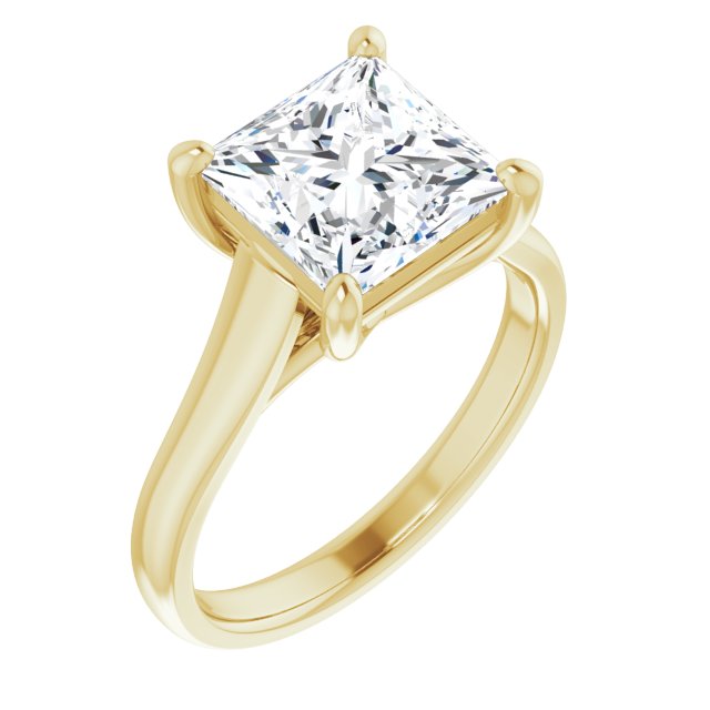 10K Yellow Gold Customizable Princess/Square Cut Cathedral-Prong Solitaire with Decorative X Trellis