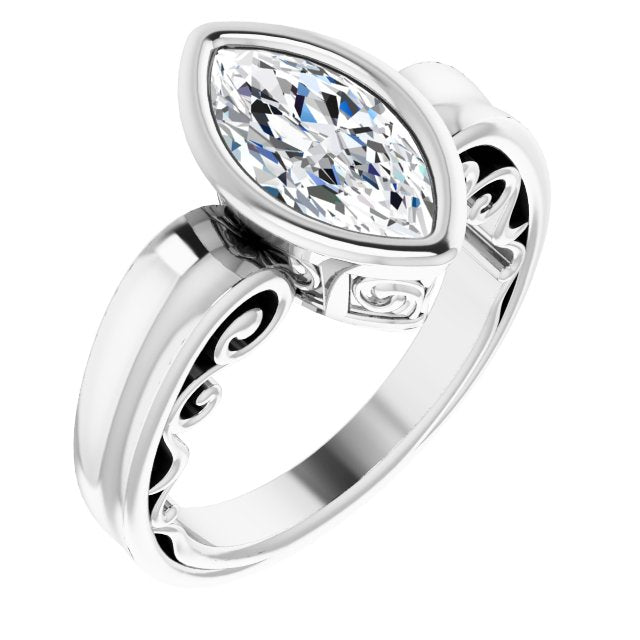 Cubic Zirconia Engagement Ring- The Fredrika (Customizable Bezel-set Marquise Cut Solitaire with Wide 3-sided Band)