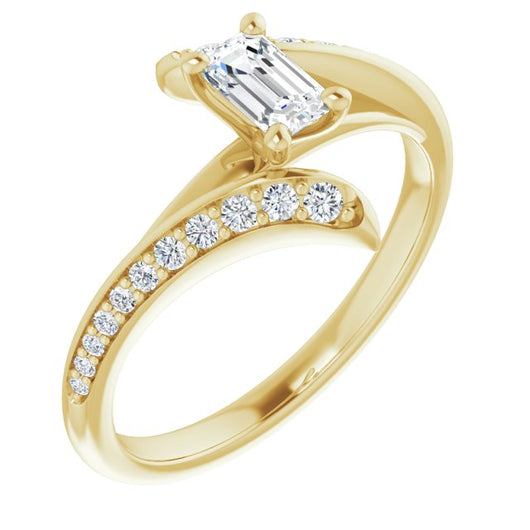 18K Yellow Gold Customizable Emerald/Radiant Cut Style with Artisan Bypass and Shared Prong Band